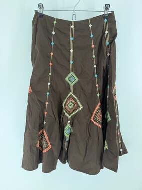 S.L.B. Petite Size 4P Brown Embroidered A-Line Skirt Boho Y2K Cotton